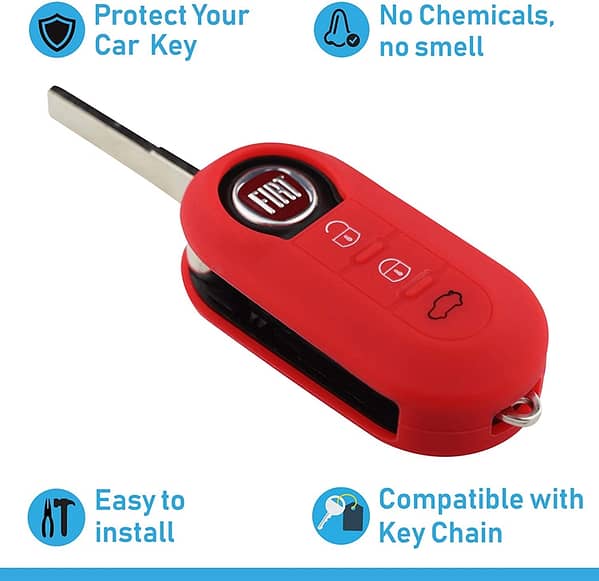 ASARAH Couvercle de clé en Silicone Premium Compatible avec Fiat, Couvercle de Protection pour clés de Voiture, Couvercle pour Type de clé 3BKB-b - Rouge